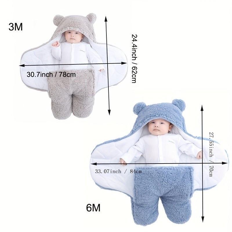 Winter Baby Sleeping Bag – Soft Bear-Print Nap Mat with Removable Pillow, Adjustable Swaddle Design (0–10 Months)