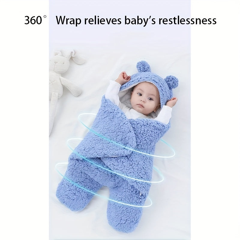 Winter Baby Sleeping Bag – Soft Bear-Print Nap Mat with Removable Pillow, Adjustable Swaddle Design (0–10 Months)