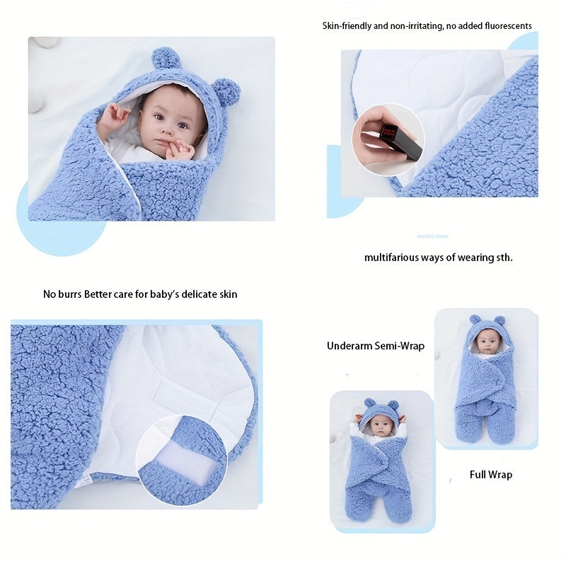 Winter Baby Sleeping Bag – Soft Bear-Print Nap Mat with Removable Pillow, Adjustable Swaddle Design (0–10 Months)