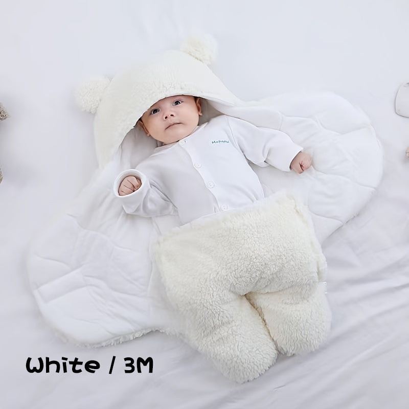 Winter Baby Sleeping Bag – Soft Bear-Print Nap Mat with Removable Pillow, Adjustable Swaddle Design (0–10 Months)
